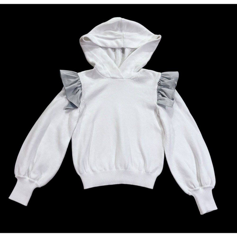 ADEAM Ruffle Sleeve Long Sleeve‎ Hooded Sweater White Blue Japan Size XS EUC